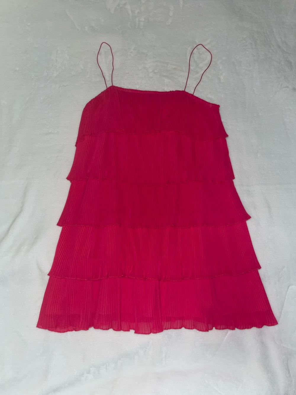 NWOT Hot Pink Tiered Pleated Spaghetti Strap Dress Flapper Style Summer Layered